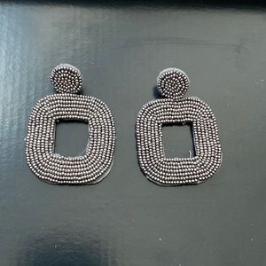 Charcoal Felt Beaded Square Earrings